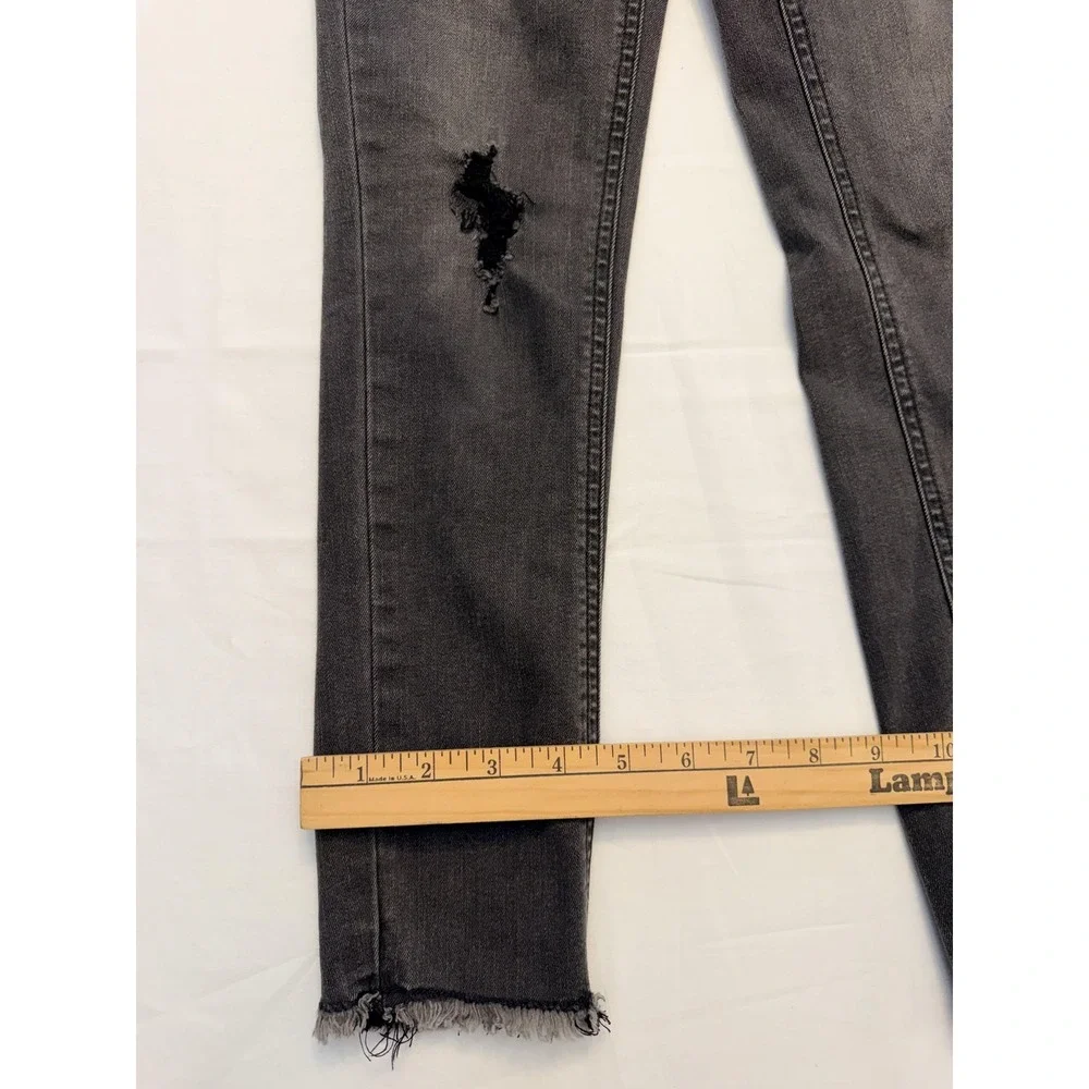 Justice‎ Jeans Girls 10 Slim Gray Skinny Distressed Button Fly Raw Hem Stretch